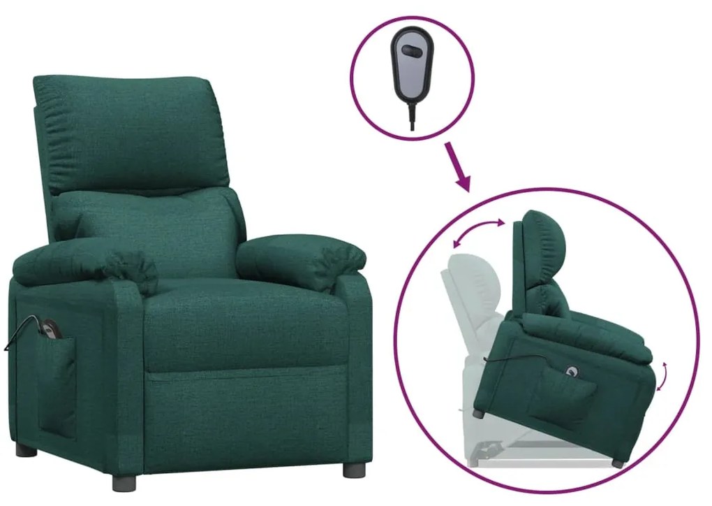 3098159 vidaXL Изправящ стол, тъмнозелен, текстил