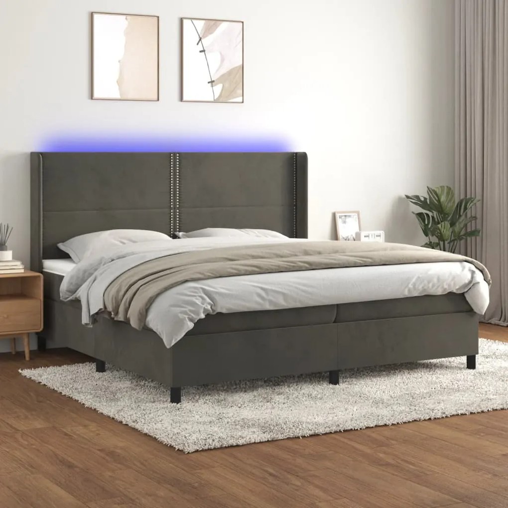 3139524 vidaXL Боксспринг легло с матрак и LED, тъмносиво, 200x200 см, кадифе