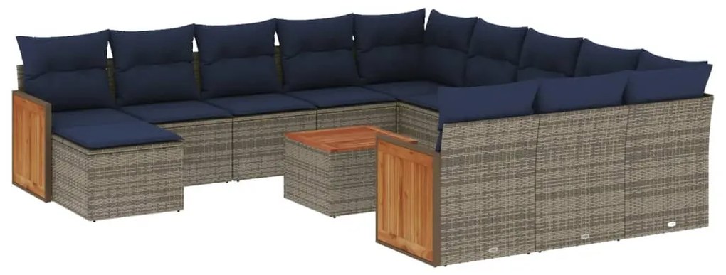 3260675 vidaXL Градински комплект диван с възглавници 13 части сив полиратан