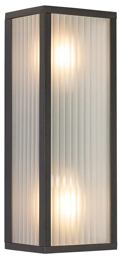 Външна стенна лампа черна с релефно стъкло 2-светлини IP44 - Charlois