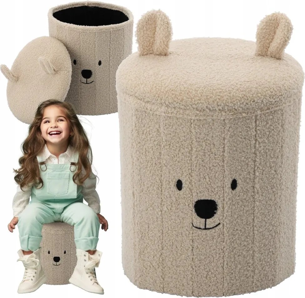 Симпатичен детски сгъваем пуф с място за съхранение Бежово