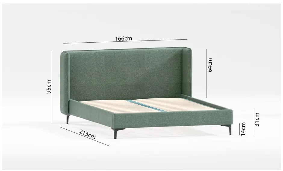 Зелено двойно тапицирано легло с включена подматрачна рамка 160x200 cm Basti – Ropez