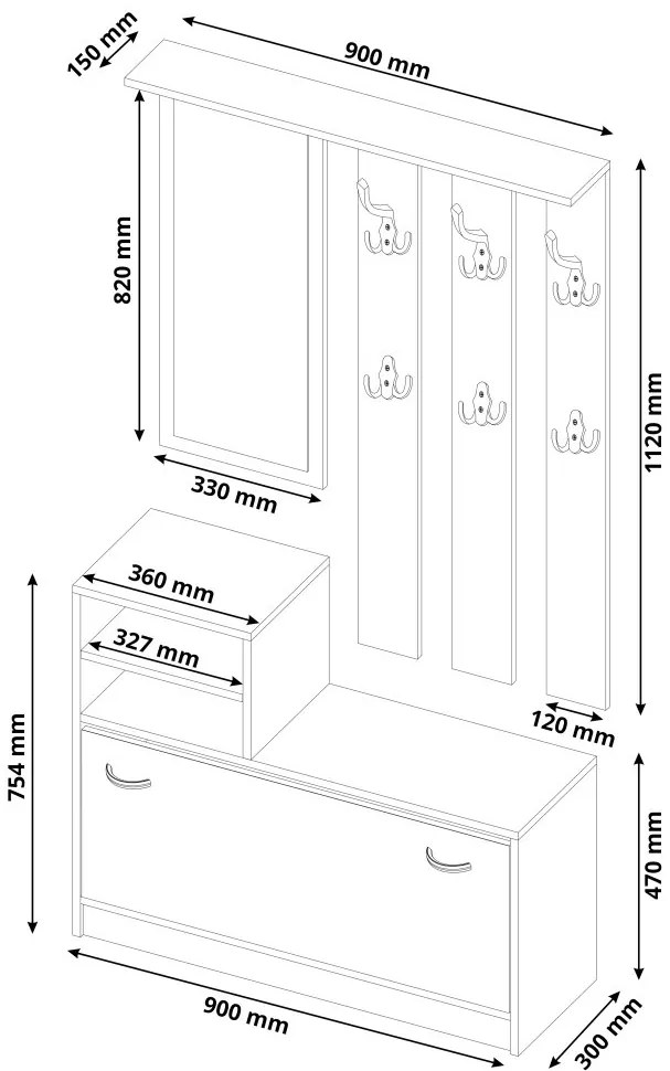 Практичен гардероб за антре с огледало и поставка за обувки 90 x 160 cm Бял
