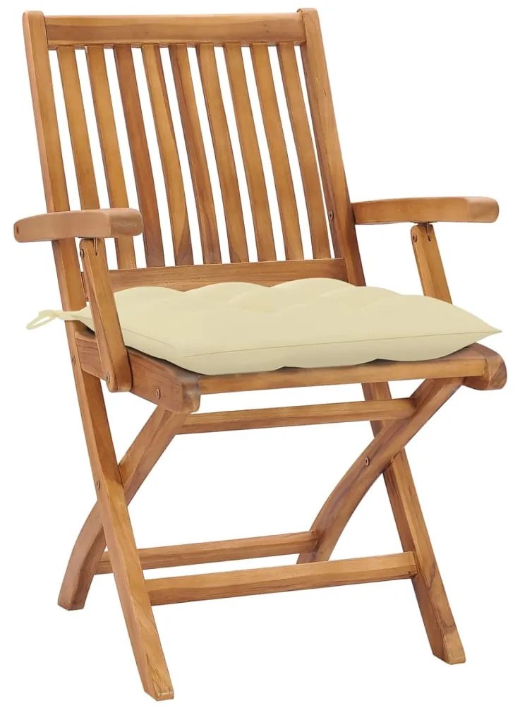 3072740 vidaXL Сгъваеми градински столове с възглавници, 4 бр, тик масив