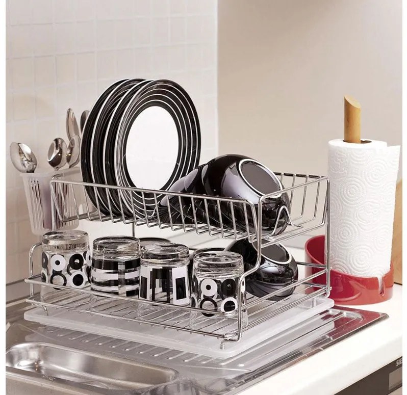 Сушилник за съдове на 2 нива TEKNO TEL TR KB 005, 42 x 30 x 21 см, Сребрист