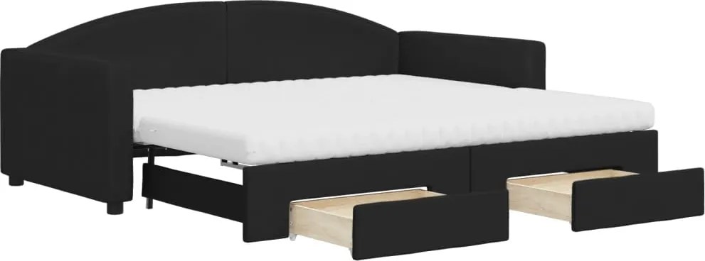 3197254 vidaXL Канапе с изтеглящо легло и чекмеджета черно 90x190 см плат