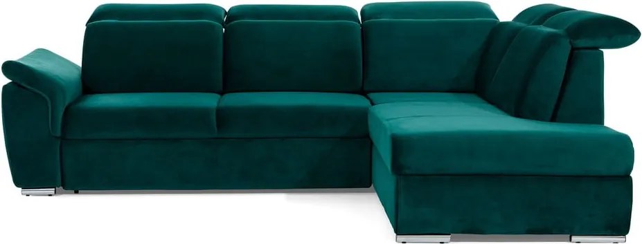 Зелен кадифен разтегателен ъглов диван с място за съхранение (десен ъгъл L форма) Loreto – ELTAP