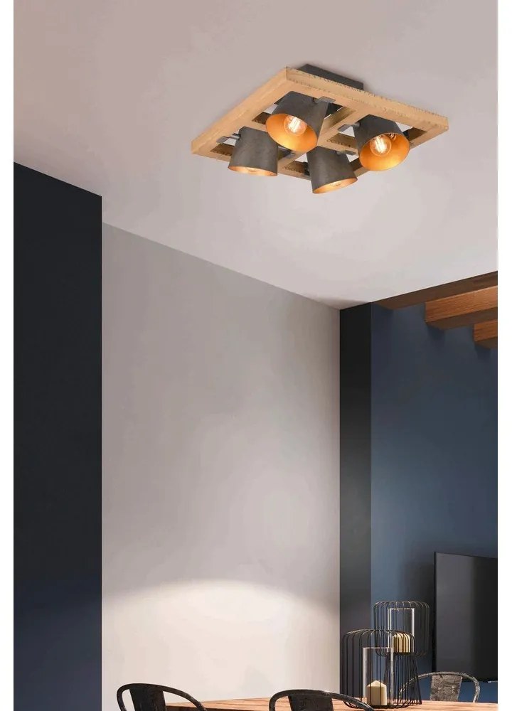 Тъмносиво и естествено осветително тяло за таван с метален абажур 39x39 cm Bell – Trio