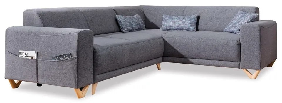 Сив разтегателен/с място за съхранение ъглов диван (десен ъгъл/L форма) Classy Sophie – Miuform