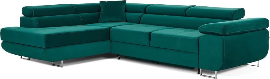 Зелен кадифен разтегателен ъглов диван с място за съхранение (ляв ъгъл L форма) Anton – ELTAP