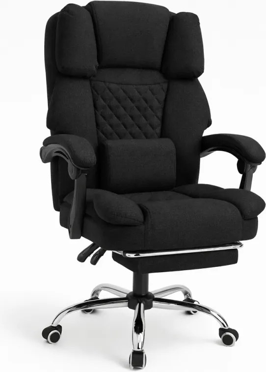 Ергономичен офис стол с подложка за крака и масаж - черна тъкан