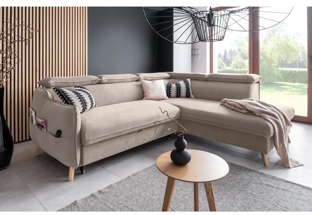Бежов кадифен ъглов диван (десен ъгъл) Sweet Harmony - Miuform