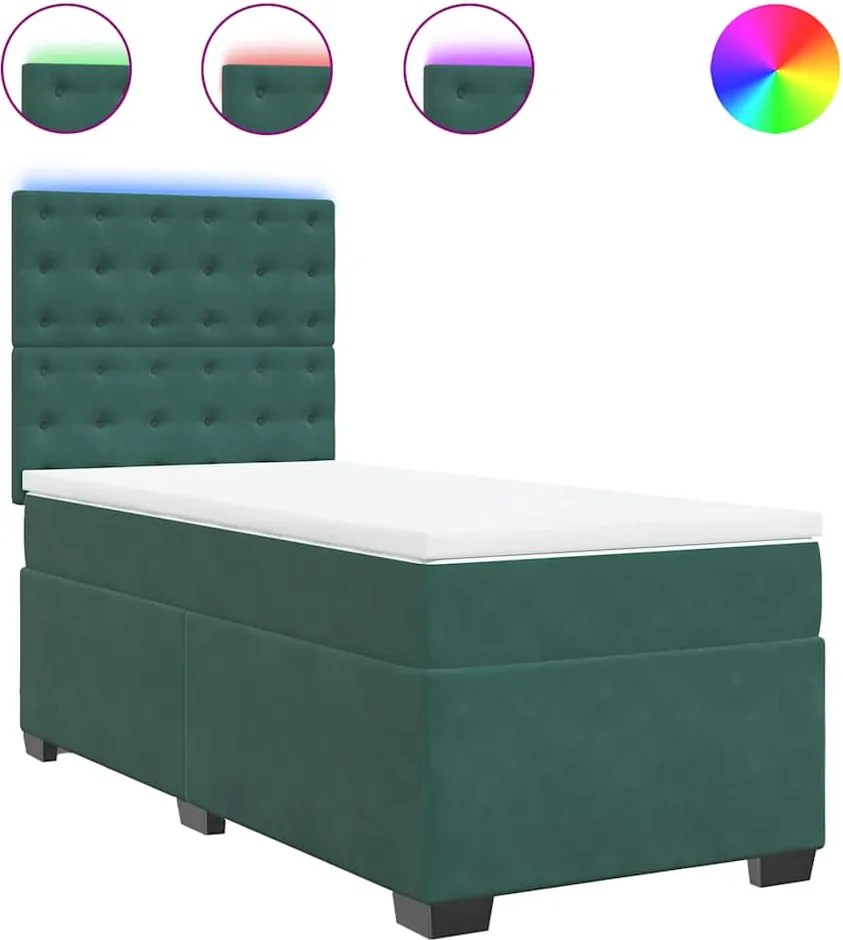 3293149 vidaXL Боксспринг легло с матрак, тъмнозелено, 100x200 см, кадифе