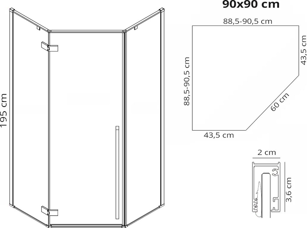 Душ кабина Rea DIAMOND GOLD 90x90