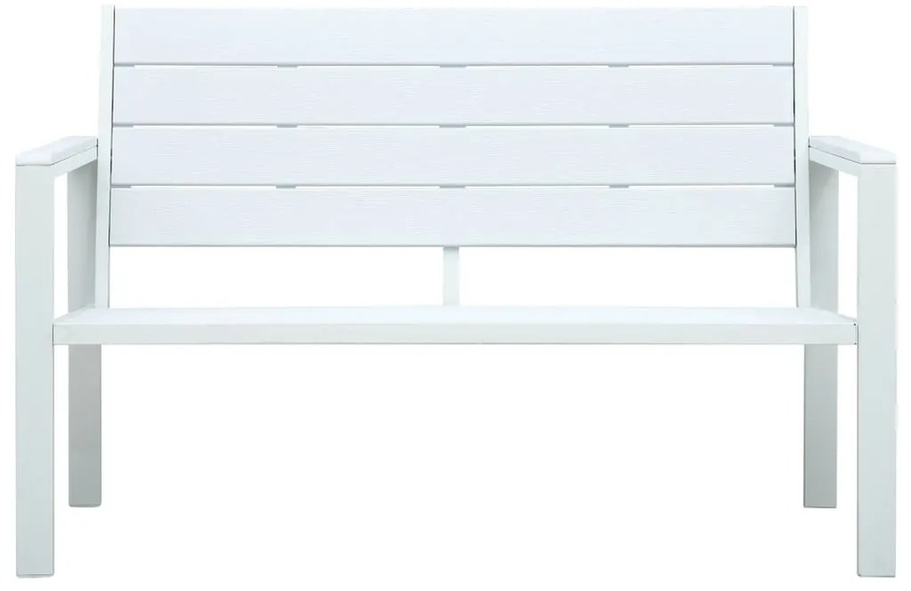47870 vidaXL Градинска пейка, 120 cм, HDPE, бяла, имитация на дърво