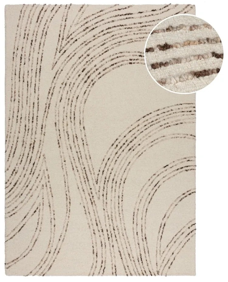 Кафяво-кремав вълнен килим 200x290 cm Abstract Swirl – Flair Rugs