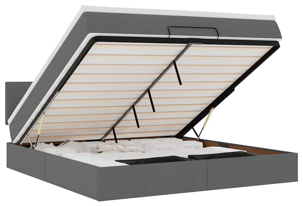 3312237 vidaXL Османска легло с матрак и LED, тъмносиво, 160x200 см, плат