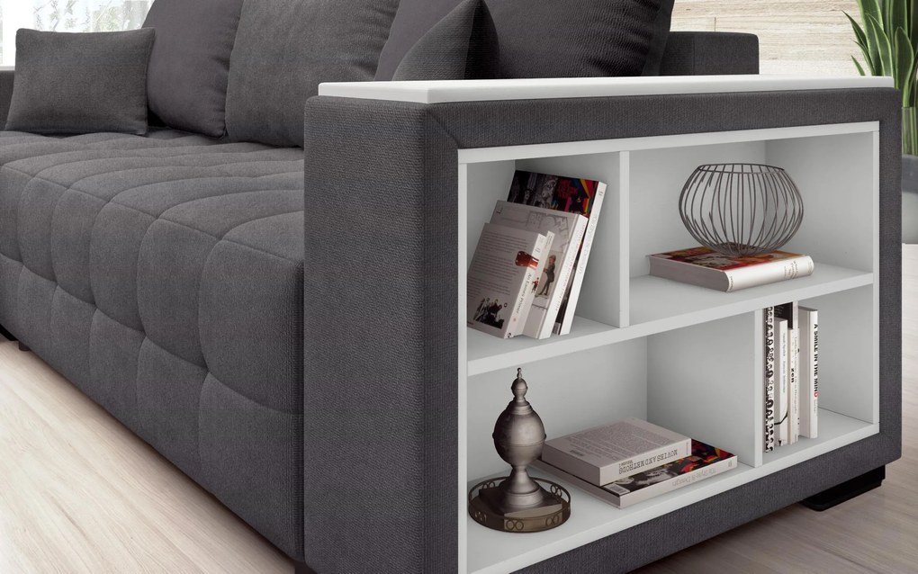 Разтегателен ъглов диван с подлакътник етажерка Мелвин Спринг S