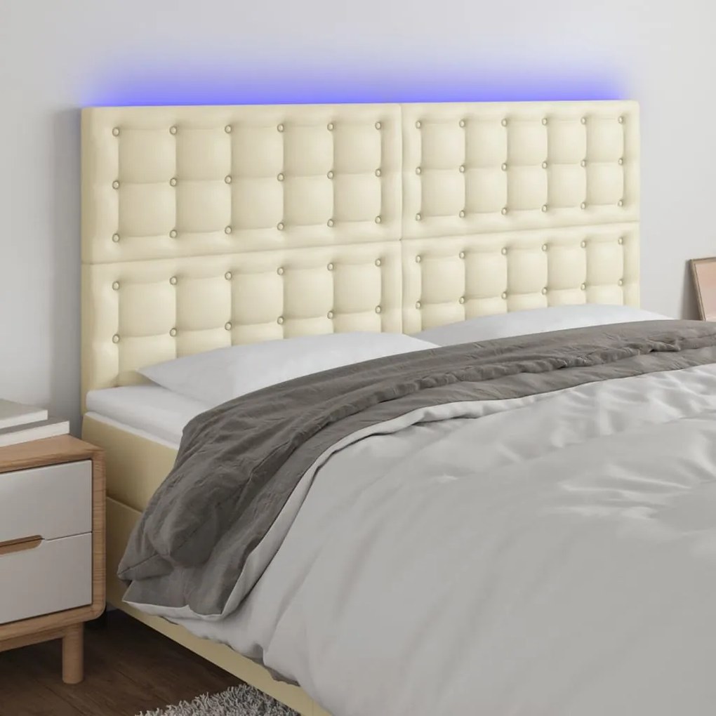 3122528 vidaXL LED горна табла за легло, кремава, 180x5x118/128 см