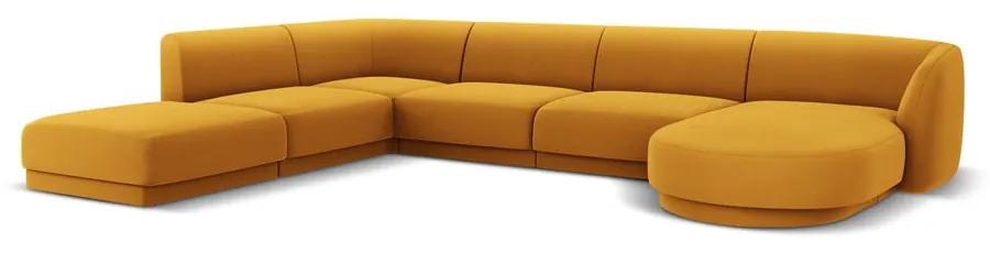 Ъглов диван от кадифе в цвят горчица (ляв ъгъл/U) Miley - Micadoni Home