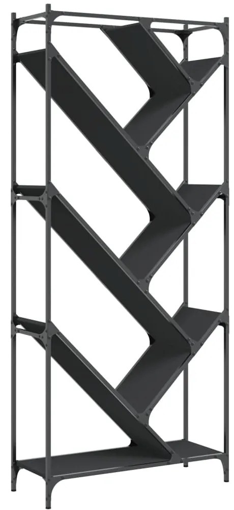845431 vidaXL Библиотека, черен, 79x30x180 см, инженерно дърво и метал