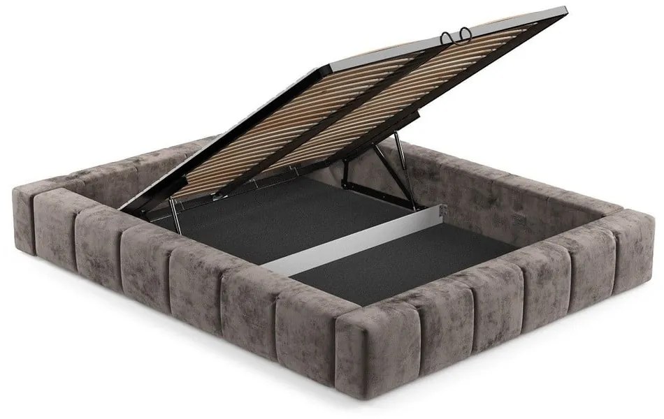 Кафяво тапицирано двойно легло с място за съхранение с включена подматрачна рамка 180x200 cm Aruba L – Maison de Rêve