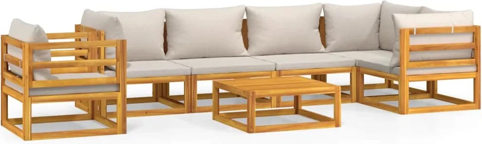 3155305 vidaXL Градински комплект със светлосиви възглавници, 7 части, масив