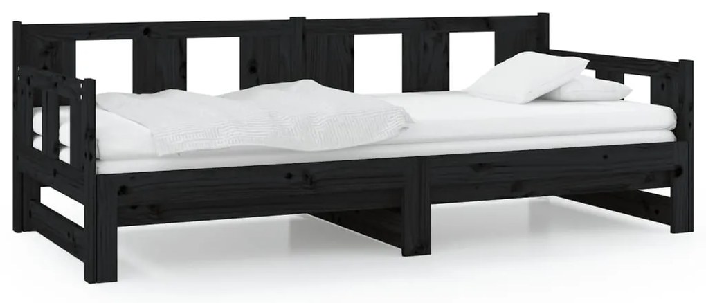 820291 vidaXL Разтегателна кушетка, черна, борово дърво масив, 2x(80x200) см