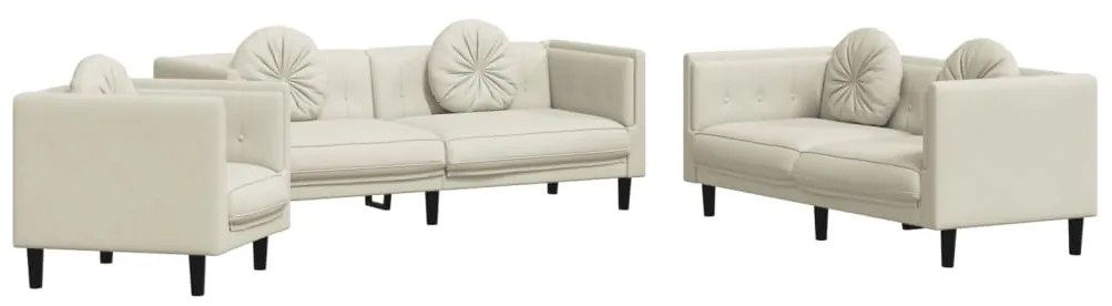 3209254 vidaXL Комплект дивани 3 части с възглавници, кремав, кадифе