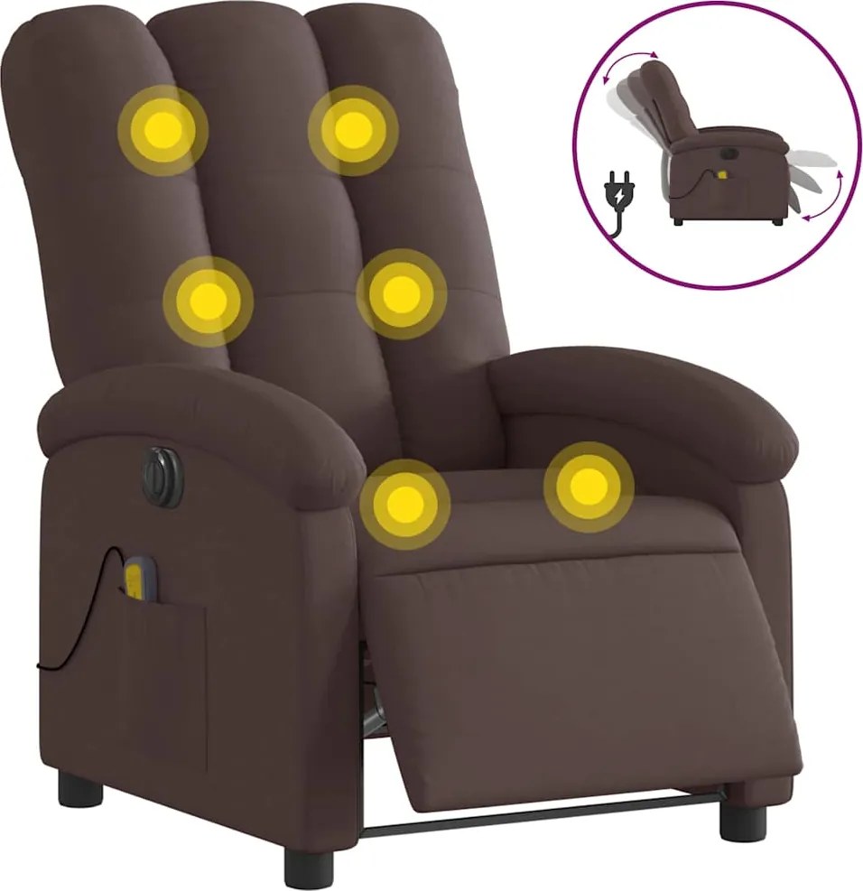 3204085 vidaXL Електрически масажен наклоняем стол, тъмнокафяв, текстил