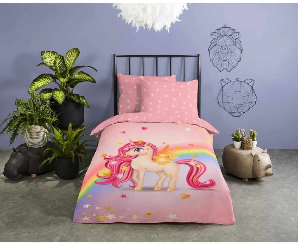 Розово единично памучно детско спално бельо 140x200 cm Little – Good Morning