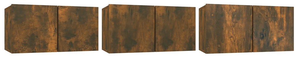 815869 vidaXL Окачени ТB шкафове, 3 бр, опушен дъб, 60x30x30 см