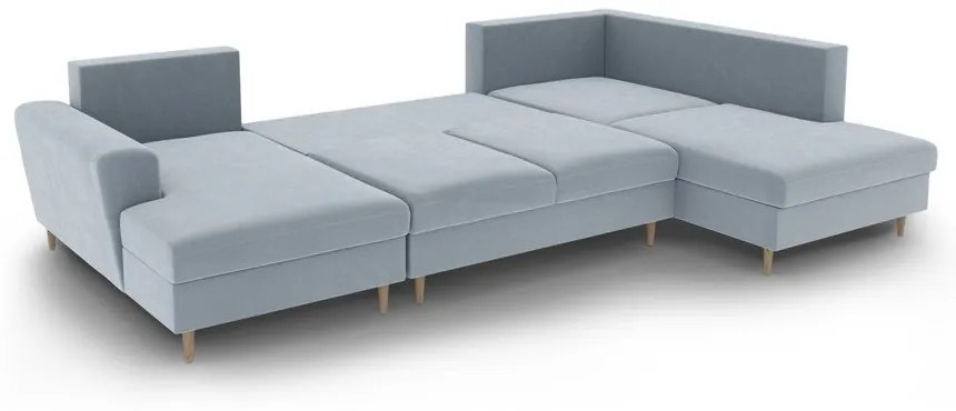 Светлосин кадифен разтегателен ъглов диван с място за съхранение (десен ъгъл/U форма) Kyoto – Cosmopolitan Design
