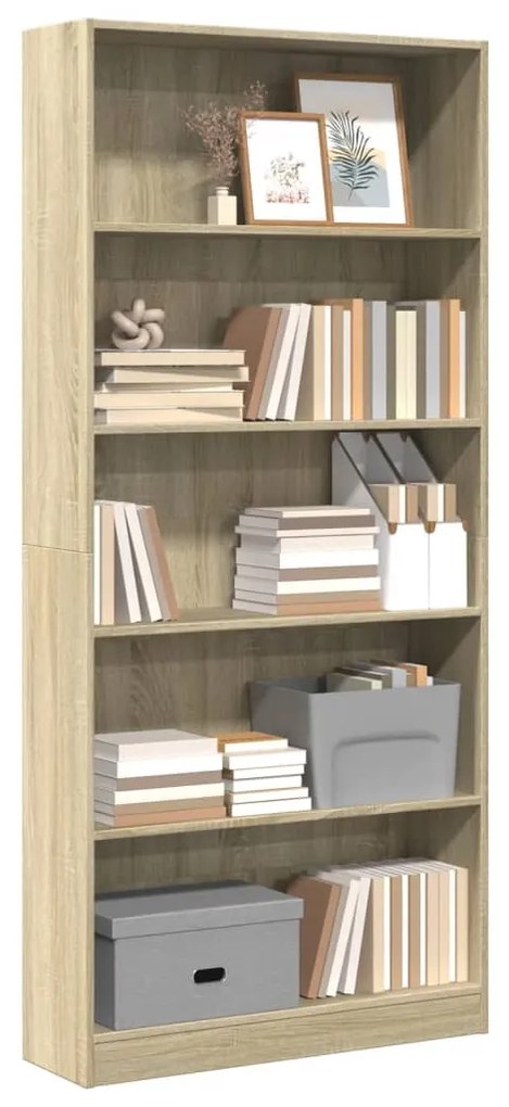 857855 vidaXL Библиотека, дъб сонома, 80x24x176 см, инженерно дърво