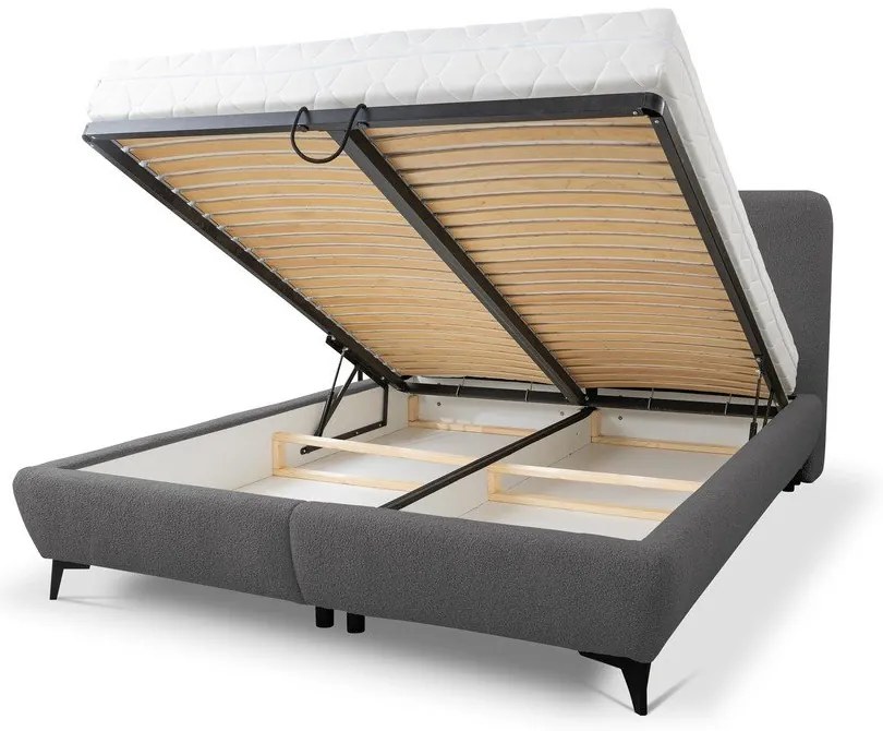 Тъмносиво двойно тапицирано легло с място за съхранение и включена подматрачна рамка 160x200 cm Makapu – Makamii