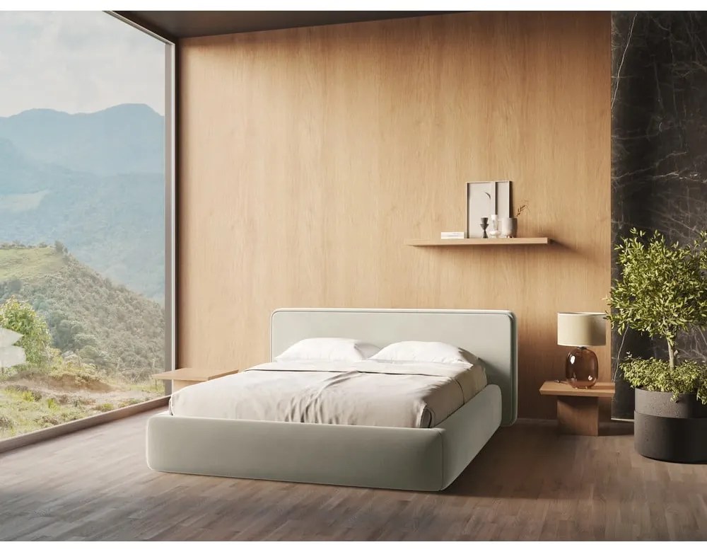 Кремаво двойно тапицирано легло с място за съхранение и включена подматрачна рамка 180x200 cm Kiana – Makamii