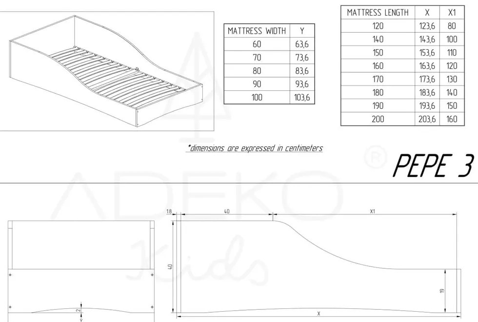 Детско легло от борова дървесина Pepe Colm, 90 x 160 cm - Adeko