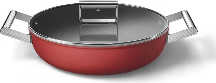 Плитка тенджера с капак Smeg CKFD2811RDM, 28 см, 3.7 л, Незалепващо покритие с 3 слоя, Фурна до 250C, Без PFAS, Индукция, Червен