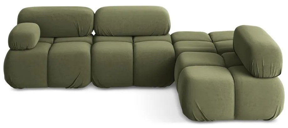 Светлозелен кадифен модулен ъглов диван (десен ъгъл) Lokua – Makamii