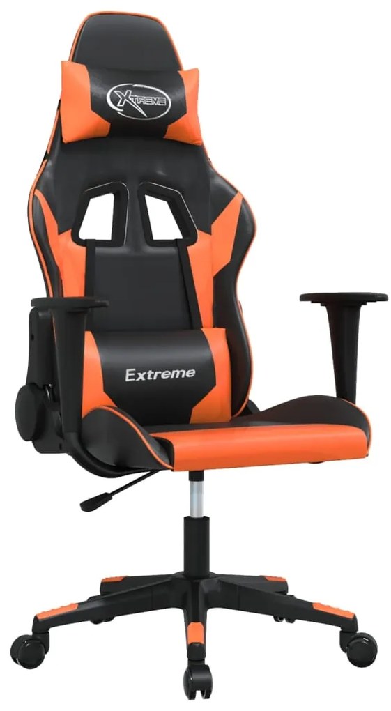 345451 vidaXL Масажен гейминг стол, черно и оранжево, изкуствена кожа