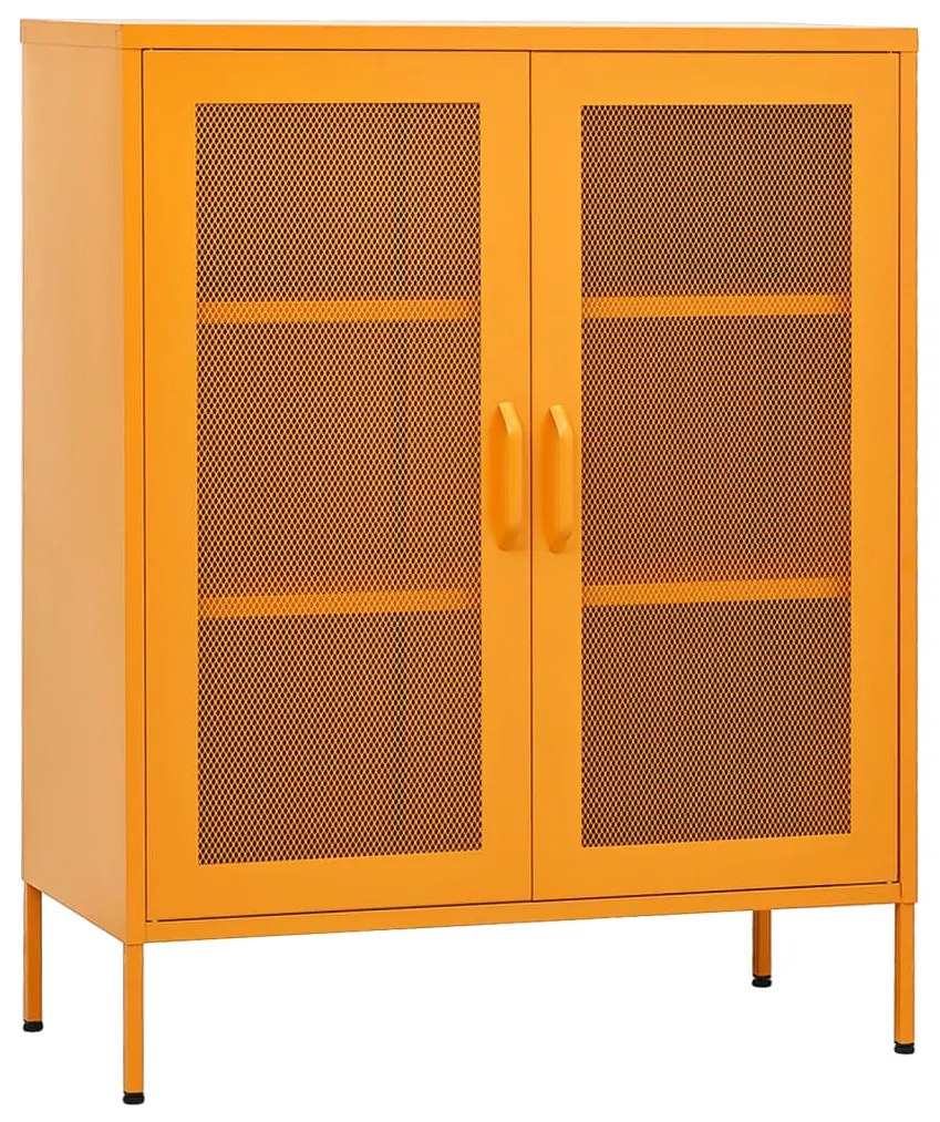 336173 vidaXL Шкаф за съхранение, цвят горчица жълт, 80x35x101,5 см, стомана