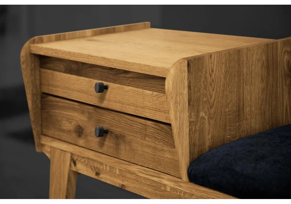 Пейка с чекмеджета от дъбова дървесина със синя седалка Retro - The Beds