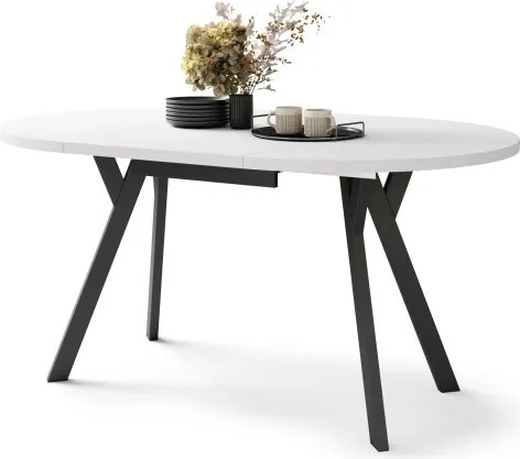 АЛMО Бял мат/черни крака - КРЪГЛА РАЗТЕГАТЕЛНА МАСА С Y-ОБРАЗНИ КРАКА В ЛОФТ/ИНДУСТРИАЛЕН СТИЛ ЗА ХОЛ ИЛИ ТРАПЕЗАРИЯ