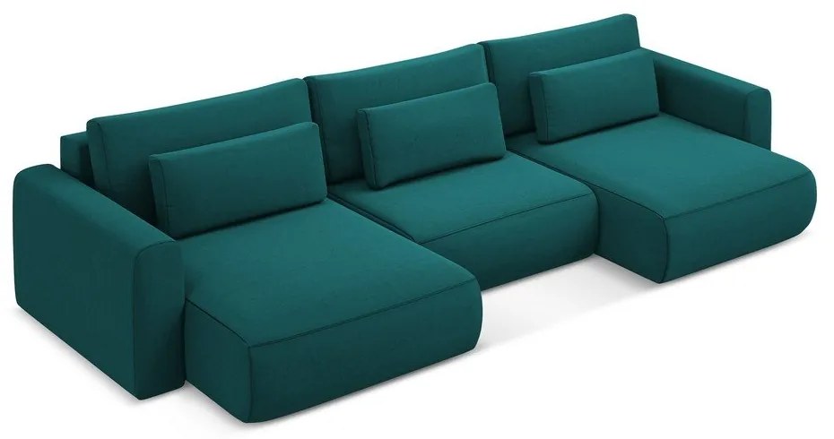 Тюркоазен кадифен разтегателен ъглов диван с място за съхранение (U форма) Kapua – Makamii