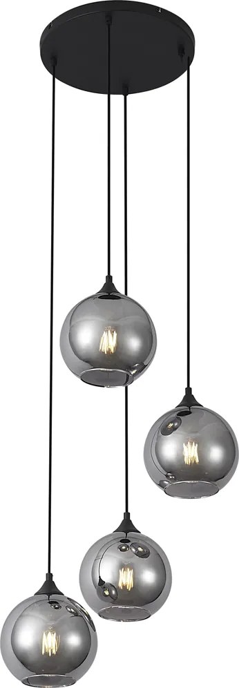 Арт Деко висяща лампа черна с димно стъкло 4 светлини - Wallace