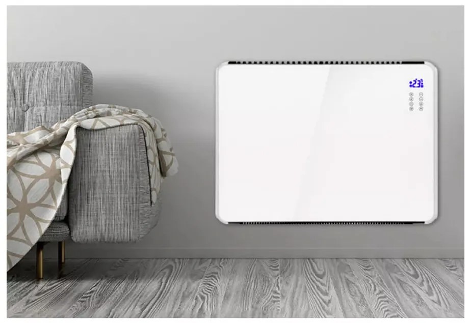 Конвектор със стъклен панел ZEPHYR ZP 1974 G, 2000W, За стена или под, 2 степени, Дистанционно, 5 до 35°C, LCD, Бял