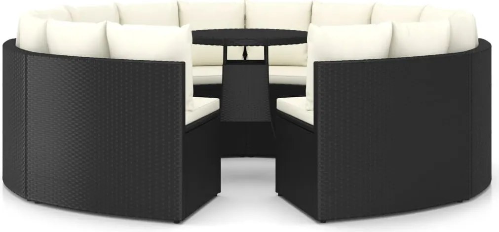 3064897 vidaXL Градински комплект с възглавници, 9 части, черен полиратан