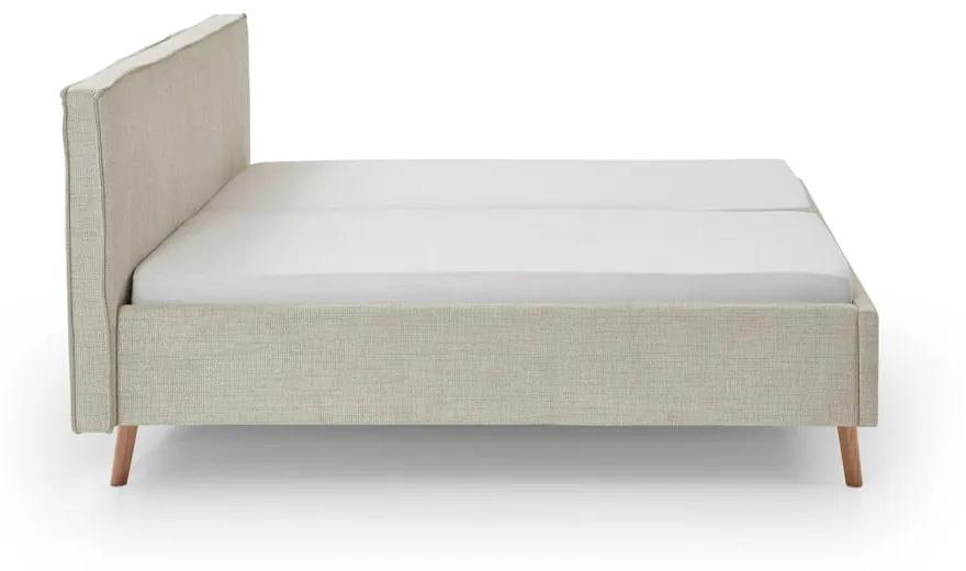 Кремаво тапицирано двойно легло с място за съхранение с включена подматрачна рамка 160x200 cm Riva – Meise Möbel