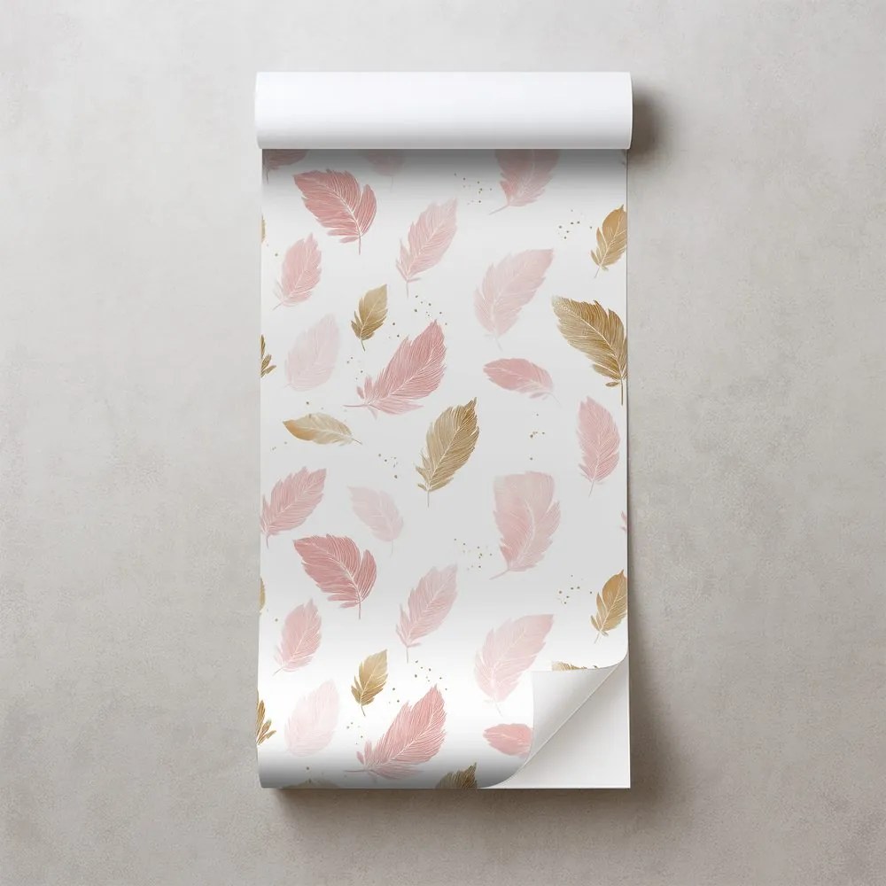 Самозалепващ тапет – Розово-златни нежни пера