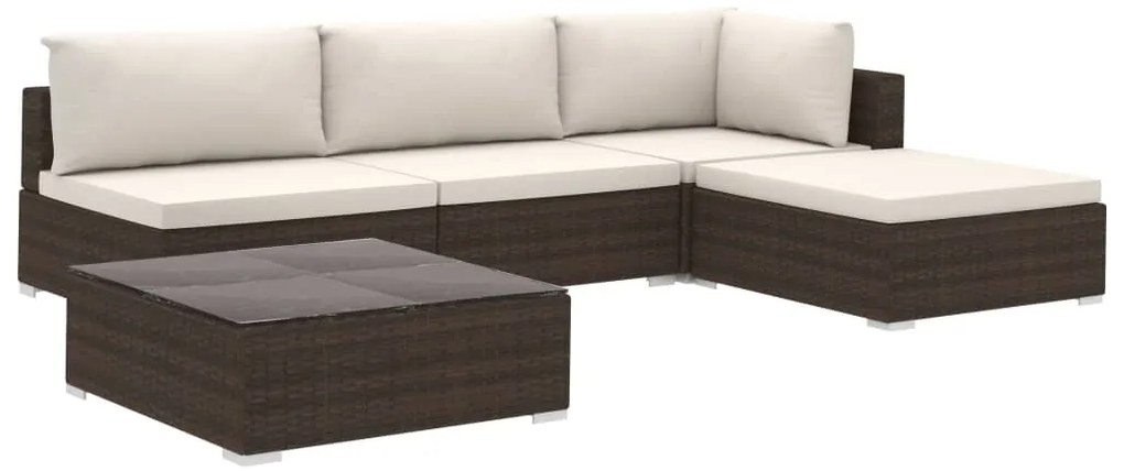 46781 vidaXL Градински комплект с възглавници, 5 части, кафяв полиратан
